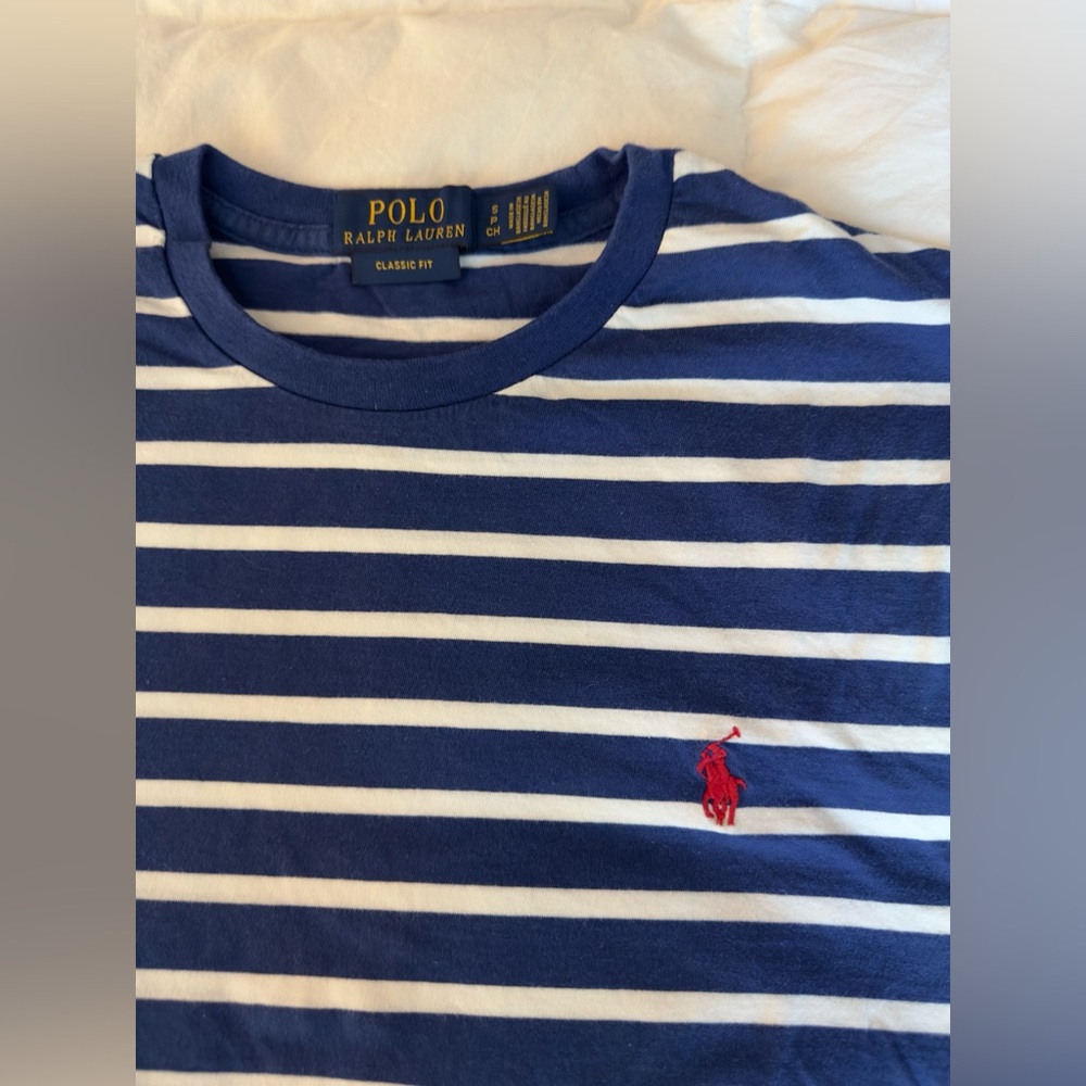 Ralph Lauren Navy and White Striped Tee PRISTINE condition only worn twice